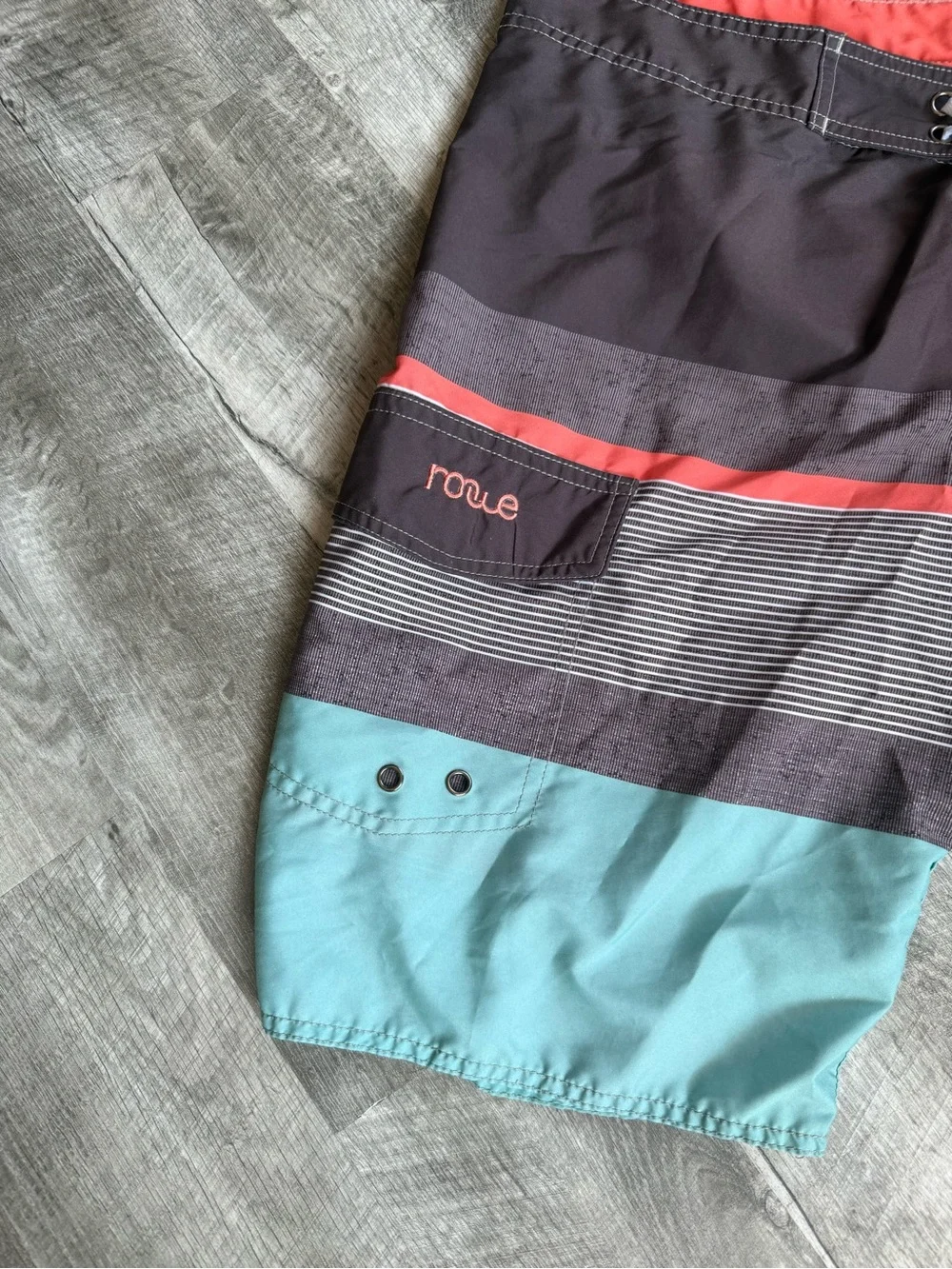 Rogue Men’s Coral, Black & Aqua Colorblock swim trunks